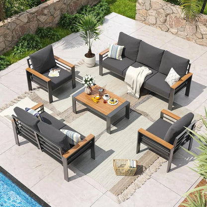 Aluminum Patio Furniture Set 7 Seats, Oversized Outdoor Sectional with Washable Thick Cushions, Waterproof.