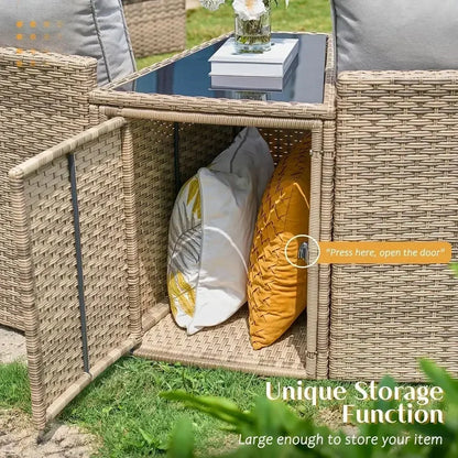 11-Piece Outdoor Wicker Sectional Sofa Set with Storage Wedge Table, Weather-Resistant.