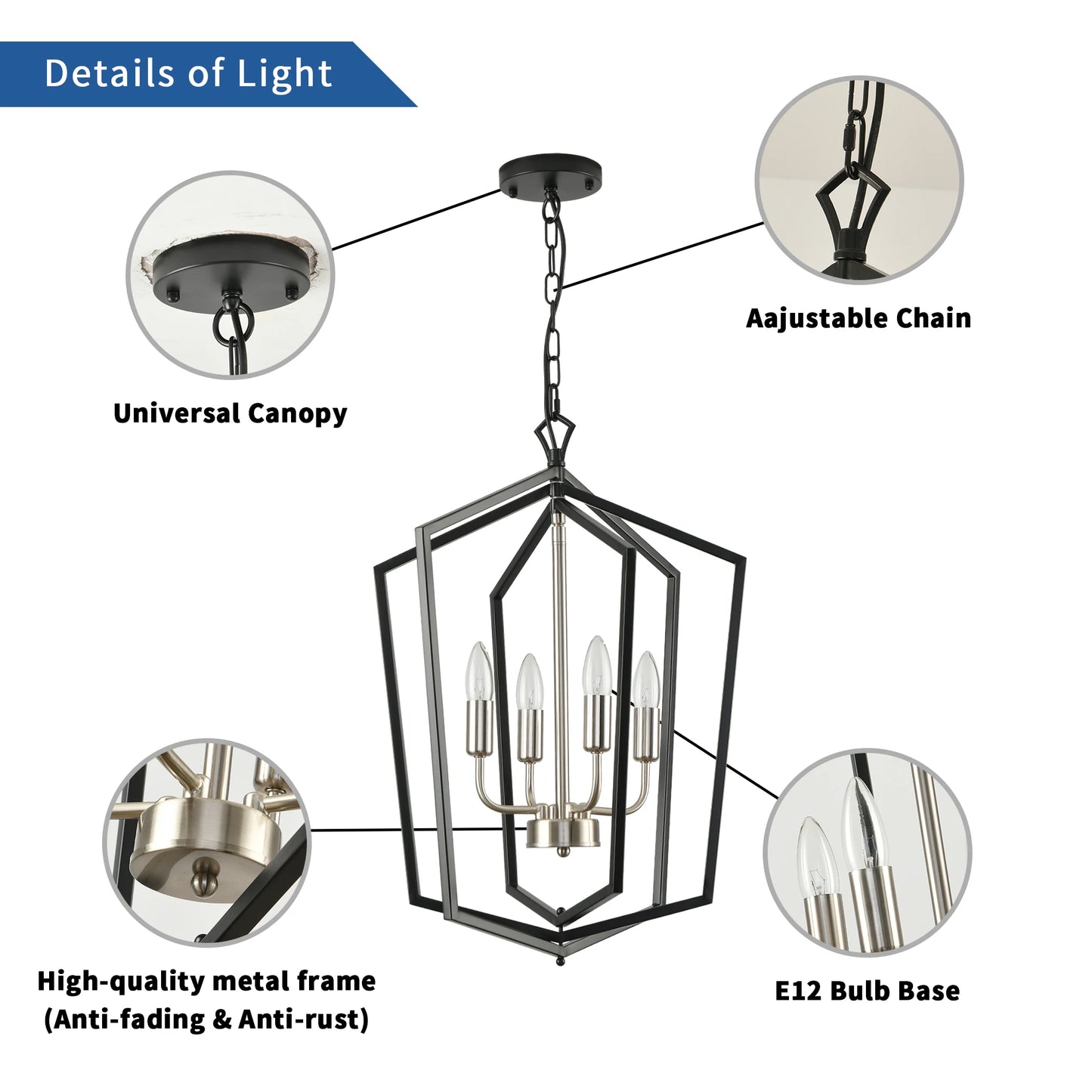 4 Light Luxury Chandeliers Farmhouse Industrial Pendant Lighting Classic Lantern.