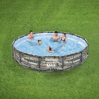12 Foot x 30 Inch Round Above Ground Swimming Family Pool Set, Steel Frame with Filter Pump