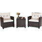3 Pieces Patio Furniture Set, PE Rattan Wicker Outdoor Sofa Set w/Washable Cushion and Tempered Glass.