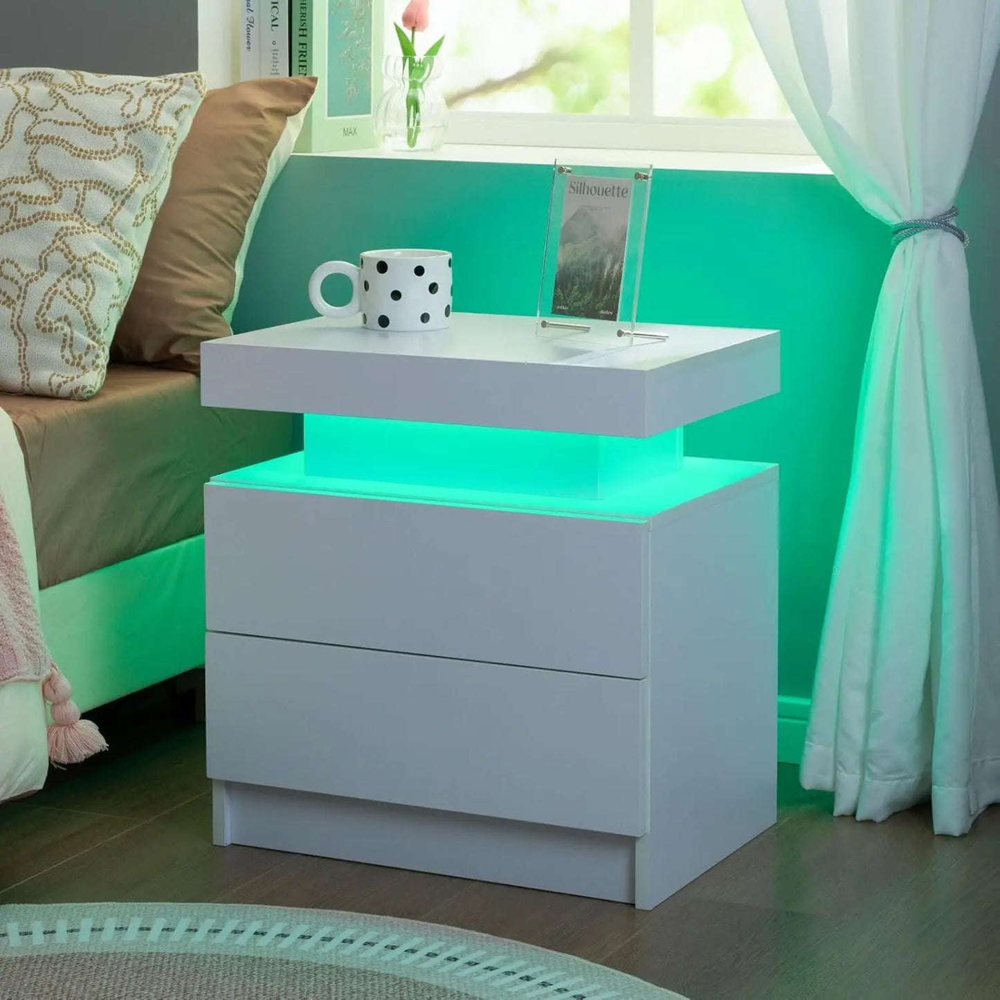 Nightstand Set of 2 LED Nightstand with 2 Drawer, Bedside Table, Customized.