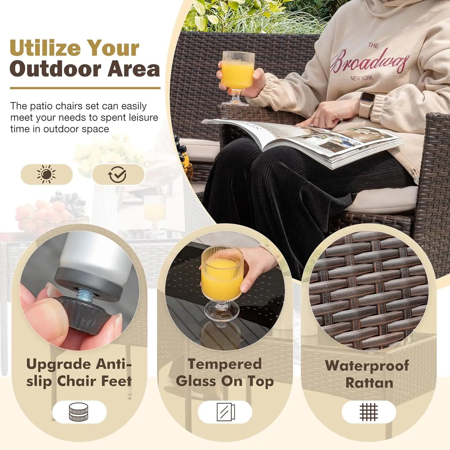 4 Pieces Outdoor Patio Furniture Wicker Set, Outdoor / indoor & Backyard Porch.