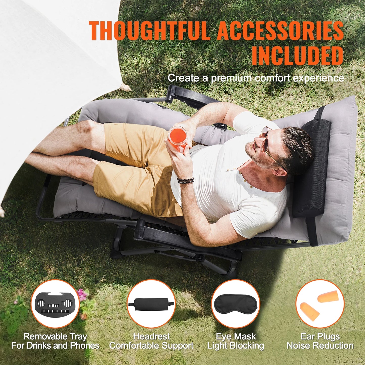 Zero Gravity Chair, Recliner Lounge Chair Adjustable with Cushion Footrest & Cupholder.