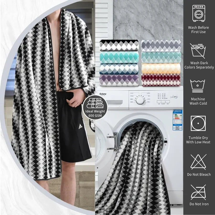 Bathroom Towel Set Black White2 Oversized Large Bath Towels Sheet,2 Hand Towels,4 Washcloths, Soft Towel Set.