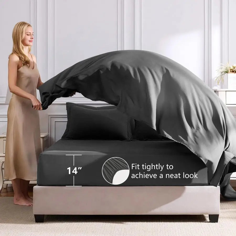Queen Comforter Set Dark Grey Bed in a Bag Queen Size 7 Pieces, Luxury Soft Bed Set for All Seasons.