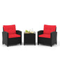 3 Pieces Patio Furniture Set, PE Rattan Wicker Outdoor Sofa Set w/Washable Cushion and Tempered Glass.