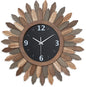 Large Wall Clock Battery Operated 21 in Rustic Wood Boho Sunburst Decorative Wall Clock, Silent.