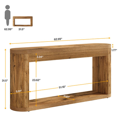 63" Fluted Console Table for Entryway, Narrow Sofa Table Behind Couch