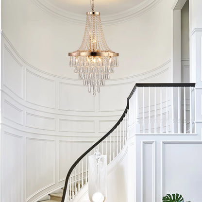 Large Luxury Gold Crystal Chandelier, Dazzling K9 Crystals, Superior Metal Finish,