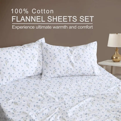 Flannel Sheets Queen Size 100 Cotton Double Brushed Bed Sheets,16 Inches Queen Sheet Set, Breathable