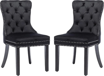 Velvet Dining Chairs Set of 4, Upholstered High-end Tufted Dining Chair with Nail head Back.