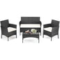 4 Piece Outdoor Patio Furniture Set with Soft Cushion, Glass Table Manual Weaving Wicker Rattan.
