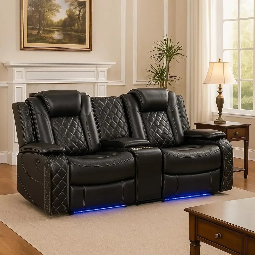 Power Living Room Furniture Sets, Electric Recliner Chair with LED Light, sectional Sofa Loveseat with Wireless Charging