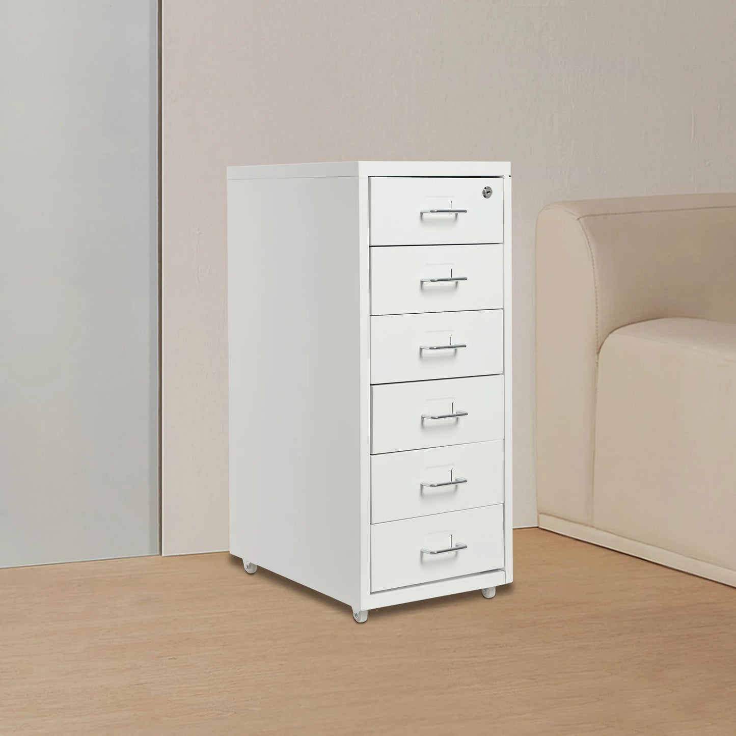 6 Drawer File Cabinet with Lock, Filing Storage Cabinets with Wheels, Organizer for Home Office Study.