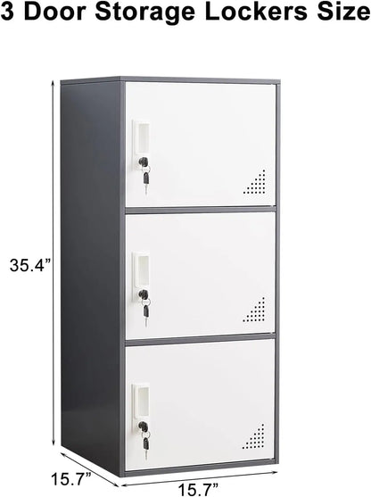 3-Door Metal Locker Cabinet for Office, Home, School Storage - Durable Steel Organizer