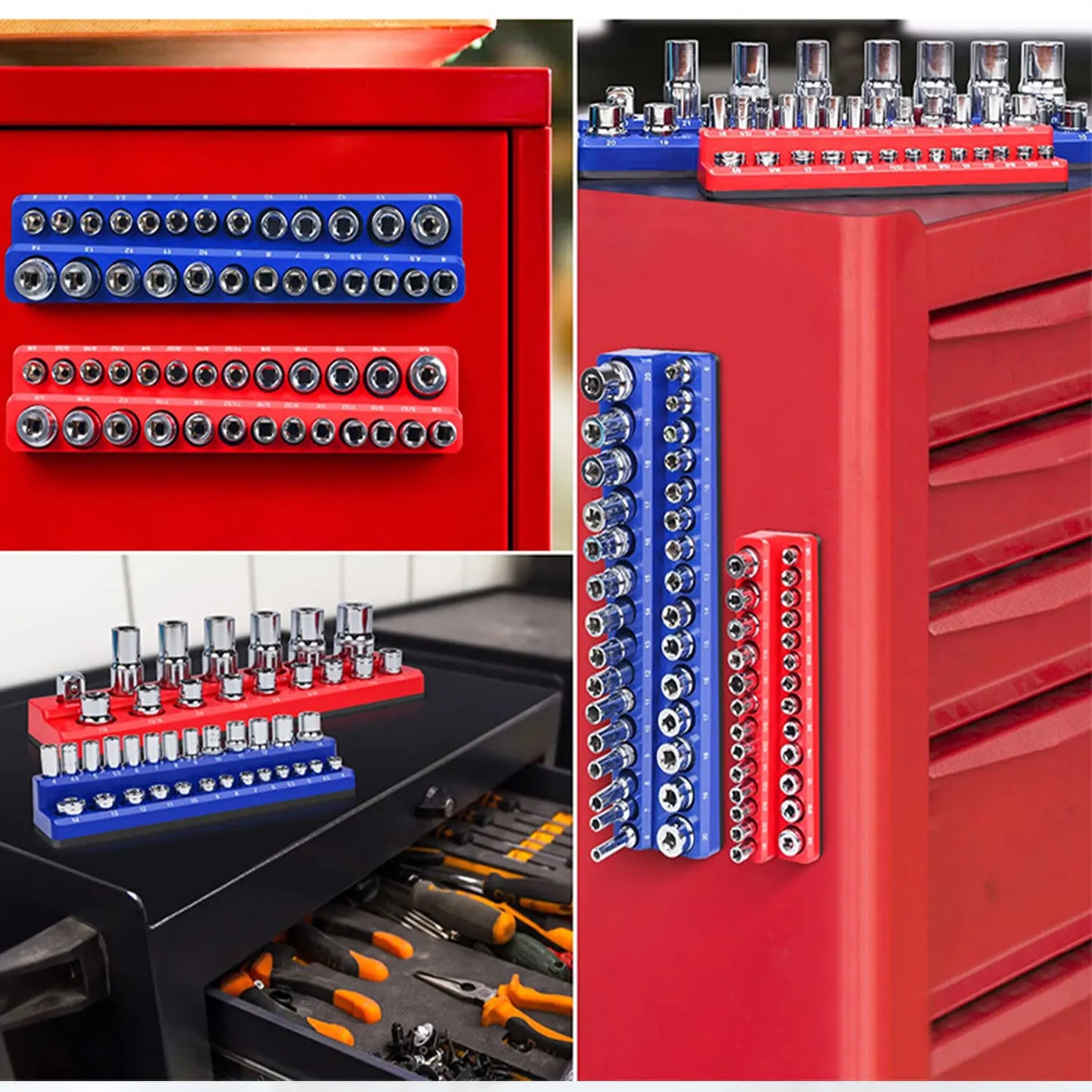 Magnetic Socket Organizer, 6-Piece Tool Organizers 1/2 inch, 3/8 inch,1/4 inch DriveHolds 143 Pcs Standard and Deep Size Sockets