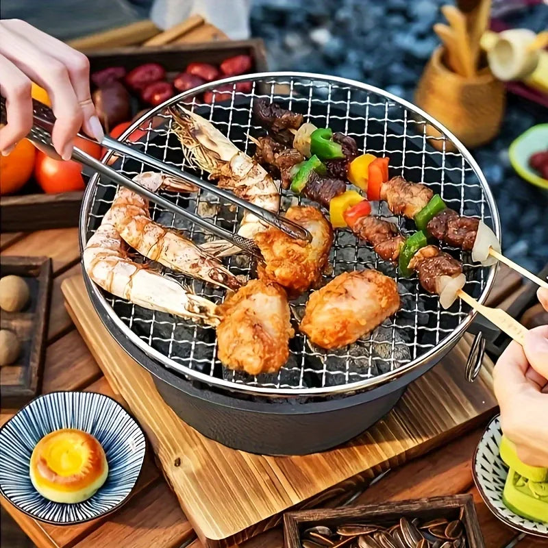 Round barbecue grill, portable camping stove, picnic and desktop small charcoal barbecue grill