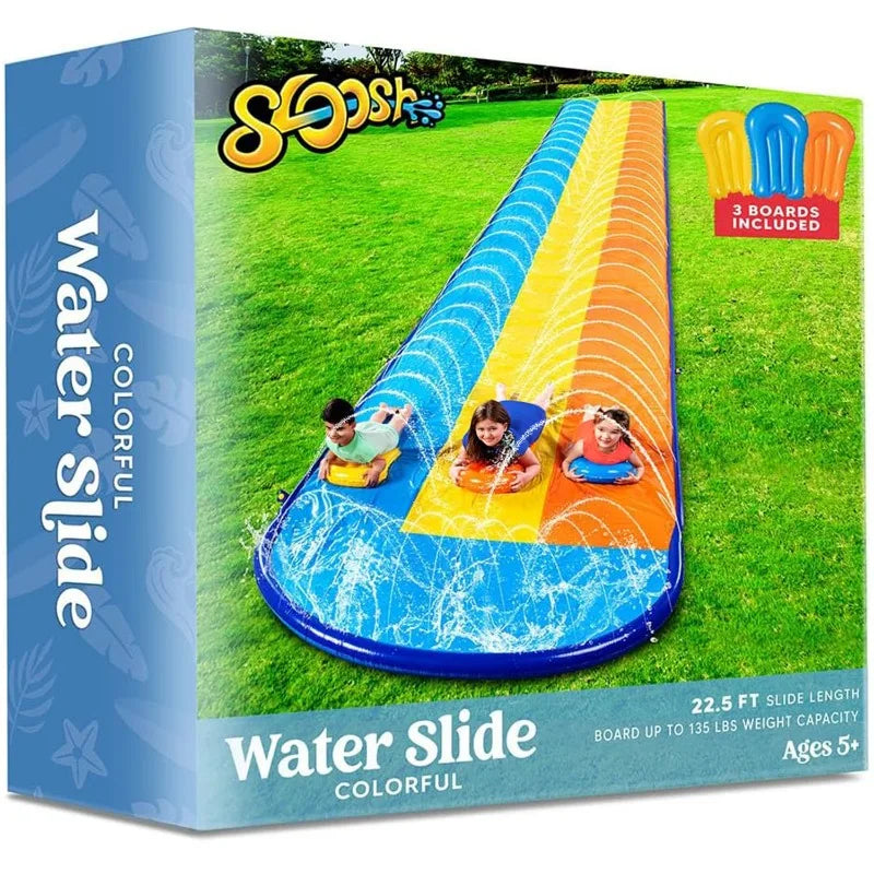 Joyfy 22.5ft Lawn Triple Water Slide with 3 Bodyboard's Summer Toy with Build in Advanced Sprinkler for Summer Fun