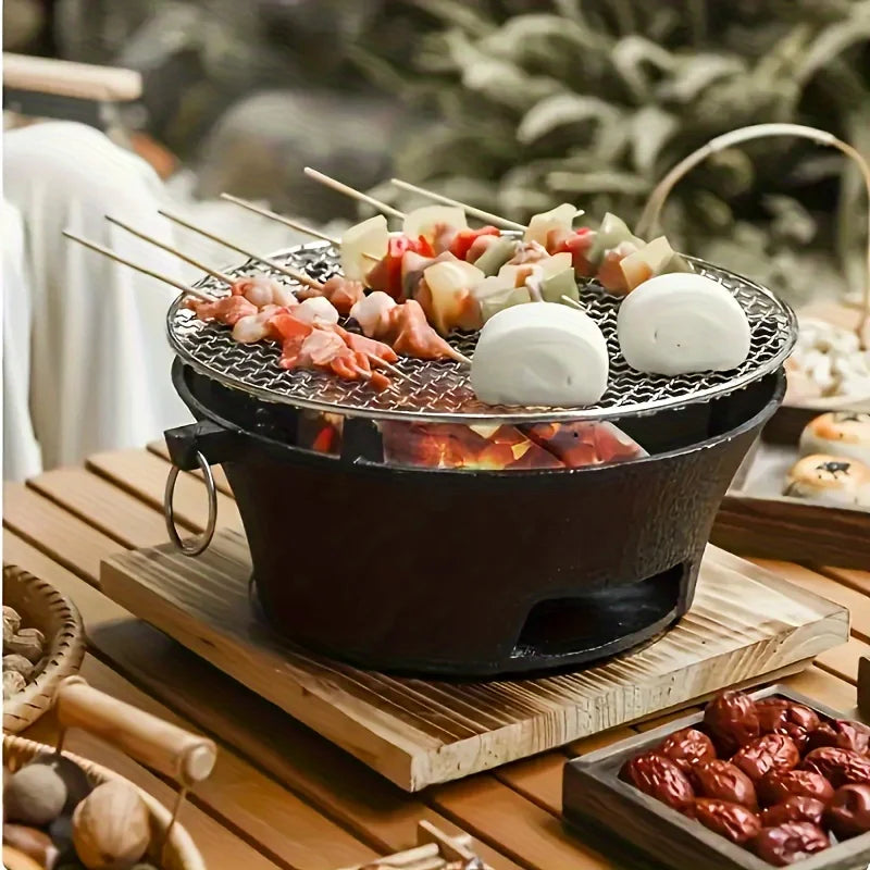 Round barbecue grill, portable camping stove, picnic and desktop small charcoal barbecue grill