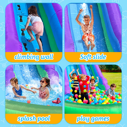 20FT Ultra Climber Kids Inflatable Water Slide Park Heavy Duty for Outdoor Fun with Two Slides & Splash Pool