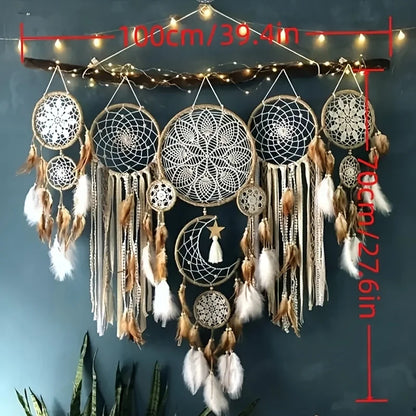 5-piece large Dream Catcher, handcrafted Moon Dream Chaser, Bohemian wall, Bedside decoration