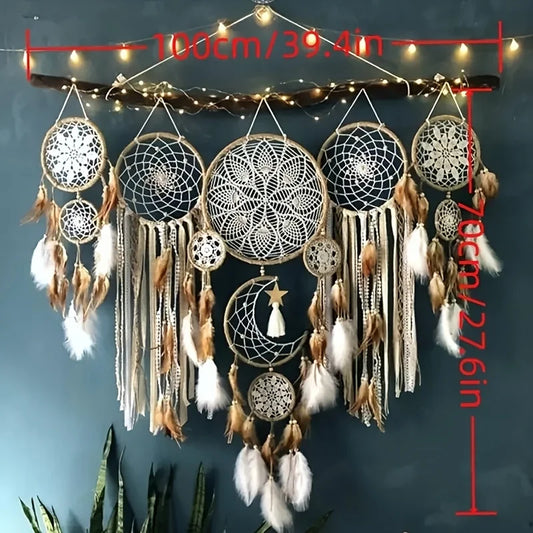 5-piece large Dream Catcher, handcrafted Moon Dream Chaser, Bohemian wall, Bedside decoration