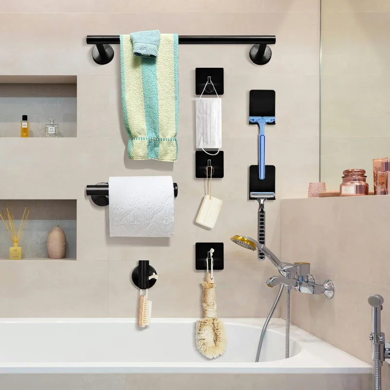 Bathroom Hardware Set 7Pcs Bathroom Towel Rack, Hand Towel Bars Toilet Paper Holders, Towel Rings, Robe Hooks